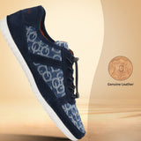 bugatti Bimini light blue comfort sneaker with a patterned upper and navy suede accents.
