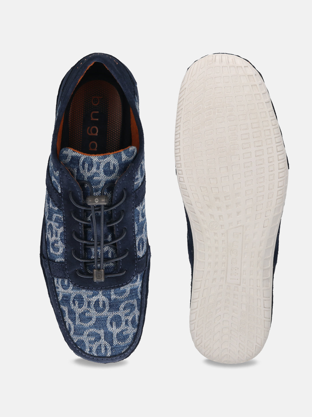 A blue Men's bugatti Sneakers featuring a round toe plain toe, zero heels heel. Made from textile with a durable tpr outsole, this elastic design offers both style and comfort.