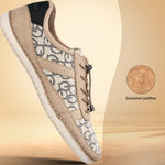 Side view of a bugatti Bimini beige sneaker, detailed with patterned textile inlays and no-tie laces.
