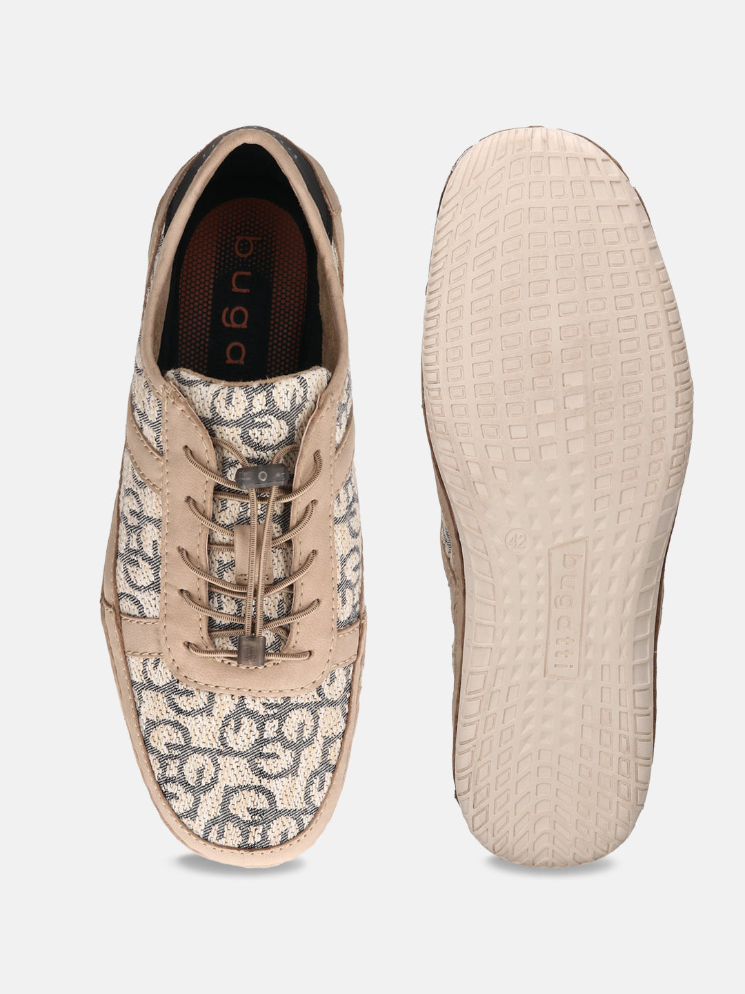 A beige Men's bugatti Sneakers featuring a round toe plain toe, zero heels heel. Made from textile with a durable tpr outsole, this laces design offers both style and comfort.