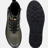 Bugatti Pallario comfort dark green casual boots, shown with black laces and a lug sole.
