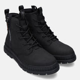 Black bugatti Pallario comfort casual boots with laces, a side zipper, and lug soles.
