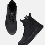 Black bugatti Pallario casual boots in a matte material, with laces and zipper detail.
