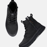Black bugatti Pallario casual boots in a matte material, with laces and zipper detail.