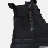 Back view of a black bugatti Pallario comfort casual boot with side zipper and treaded sole.