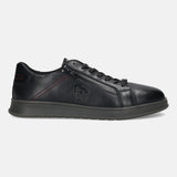Black premium leather comfort sneakers by bugatti, with tonal soles and side zipper.