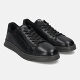 Black leather comfort sneakers by bugatti with dark laces and a side zipper.