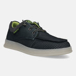 Black comfort sneakers by bugatti, featuring a textured upper, gray accents, and a translucent sole.