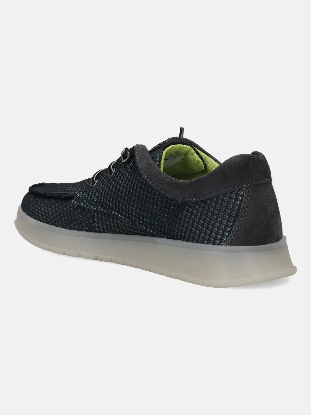 Black comfort sneaker by bugatti, with a gray suede trim, visible laces and a textured dark upper.