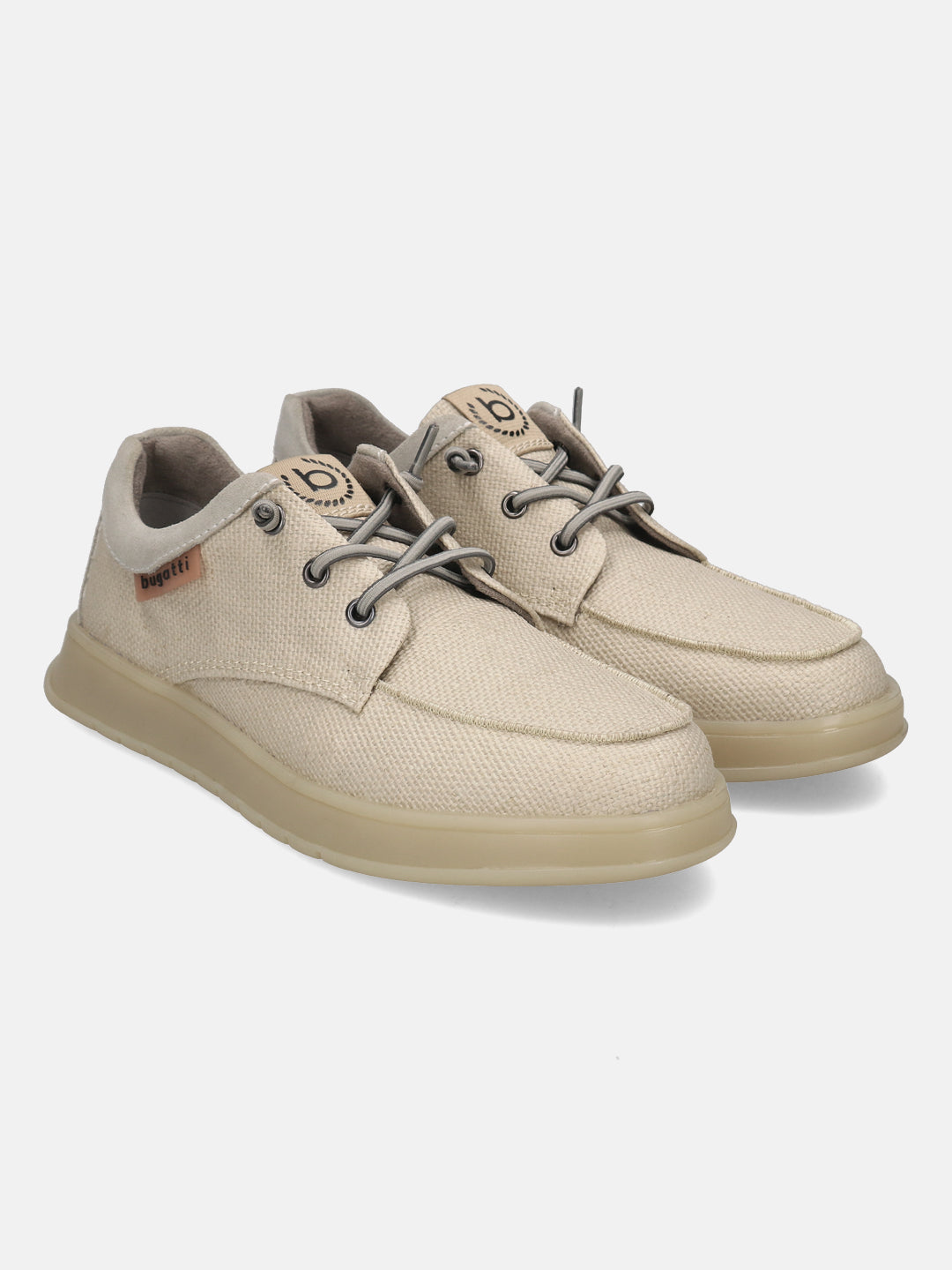 A beige Men's bugatti Sneakers featuring a round plain toe, zero heels heel. Made from textile with a durable tpr outsole, this laces design offers both style and comfort.