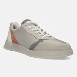 Grey comfort sneaker by bugatti featuring suede and mesh textures, along with white laces and a light sole.
