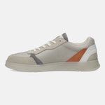 Grey comfort sneaker by bugatti, featuring a mesh upper with suede overlays and a translucent sole.
