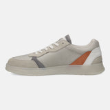 Grey comfort sneaker by bugatti, featuring a mesh upper with suede overlays and a translucent sole.

