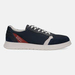 Dark blue comfort sneakers by bugatti, with a white sole and a red accent on the heel.
