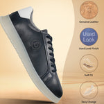 Dark blue leather comfort sneakers by bugatti with a white sole and heel accent.