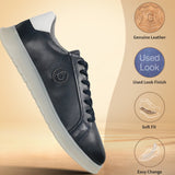 Dark blue leather comfort sneakers by bugatti with a white sole and heel accent.