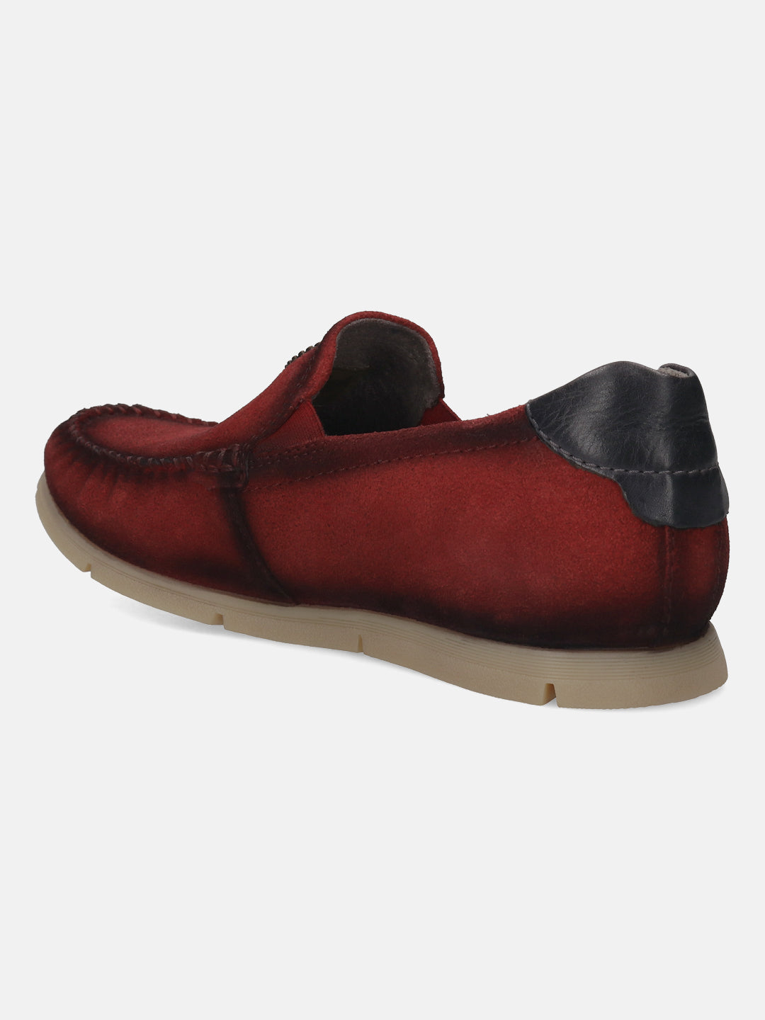 Red premium leather slip-on shoe by bugatti, with a dark leather heel cap and tan sole.