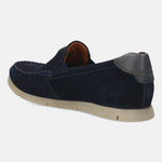 A blue Men's bugatti Casual Loafers featuring a round plain toe, zero heels heel. Made from suede leather with a durable tr outsole, this slip-on design offers both style and comfort.