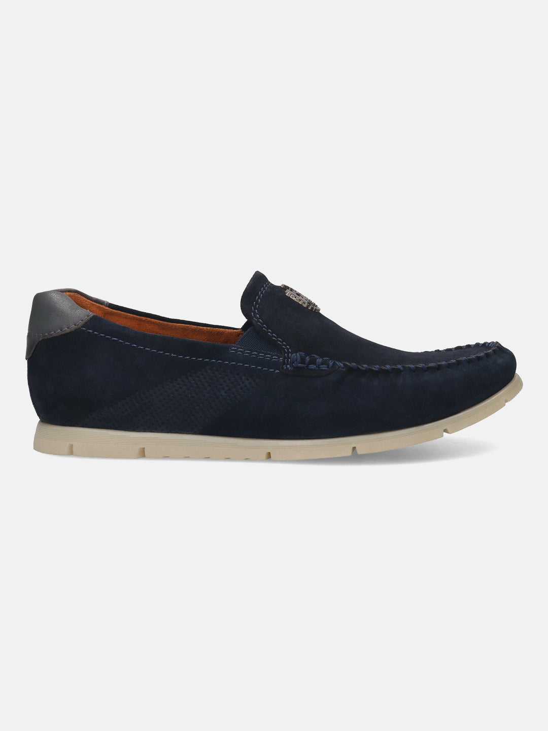 A blue Men's bugatti Casual Loafers featuring a round plain toe, zero heels heel. Made from suede leather with a durable tr outsole, this slip-on design offers both style and comfort.