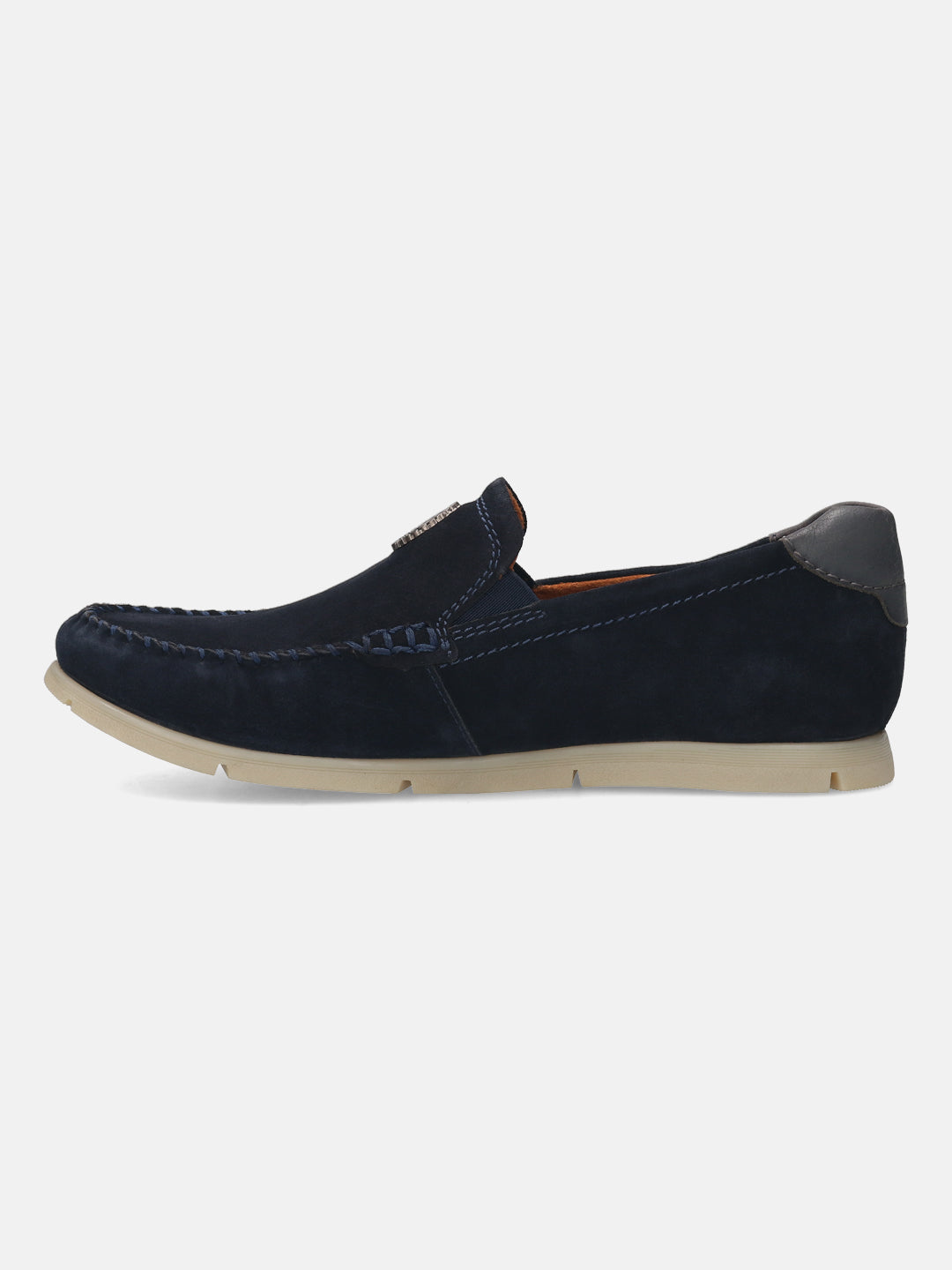 A blue Men's bugatti Casual Loafers featuring a round plain toe, zero heels heel. Made from suede leather with a durable tr outsole, this slip-on design offers both style and comfort.