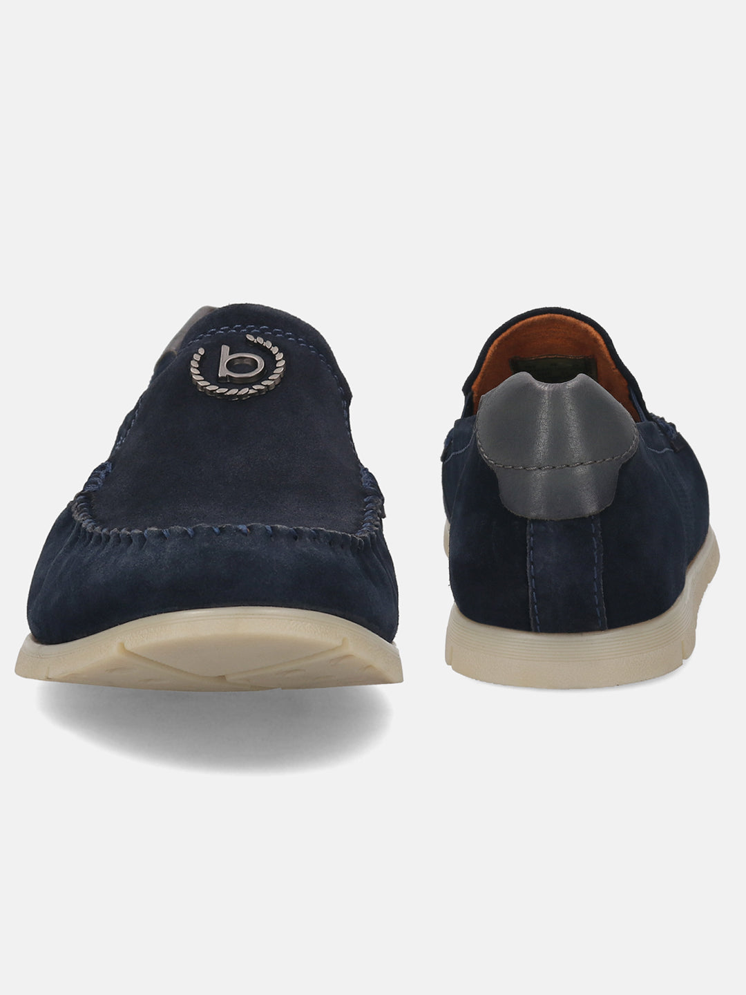A blue Men's bugatti Casual Loafers featuring a round plain toe, zero heels heel. Made from suede leather with a durable tr outsole, this slip-on design offers both style and comfort.