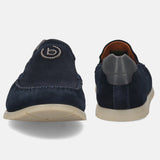 A blue Men's bugatti Casual Loafers featuring a round plain toe, zero heels heel. Made from suede leather with a durable tr outsole, this slip-on design offers both style and comfort.