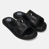 A black Men's bugatti Mules featuring a round toe plain toe, zero heels heel, and a wide fit. Made from premium genuine leather with a durable eva outsole, this slip-on design offers both style and comfort.