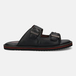 A black Men's bugatti Mules featuring a round toe plain toe, zero heels heel. Made from premium genuine leather with a durable eva outsole, this slip-on design offers both style and comfort.