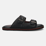 A black Men's bugatti Mules featuring a round toe plain toe, zero heels heel. Made from premium genuine leather with a durable eva outsole, this slip-on design offers both style and comfort.