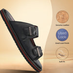 A black Men's bugatti Mules featuring a round toe plain toe, zero heels heel. Made from premium genuine leather with a durable eva outsole, this slip-on design offers both style and comfort.