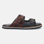 A blue Men's bugatti Mules featuring a round toe plain toe, zero heels heel. Made from premium genuine leather with a durable eva outsole, this slip-on design offers both style and comfort.
