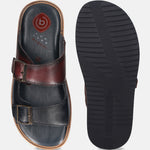 A blue Men's bugatti Mules featuring a round toe plain toe, zero heels heel. Made from premium genuine leather with a durable eva outsole, this slip-on design offers both style and comfort.