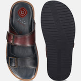 A blue Men's bugatti Mules featuring a round toe plain toe, zero heels heel. Made from premium genuine leather with a durable eva outsole, this slip-on design offers both style and comfort.