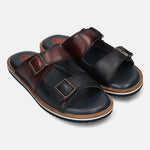 A blue Men's bugatti Mules featuring a round toe plain toe, zero heels heel. Made from premium genuine leather with a durable eva outsole, this slip-on design offers both style and comfort.