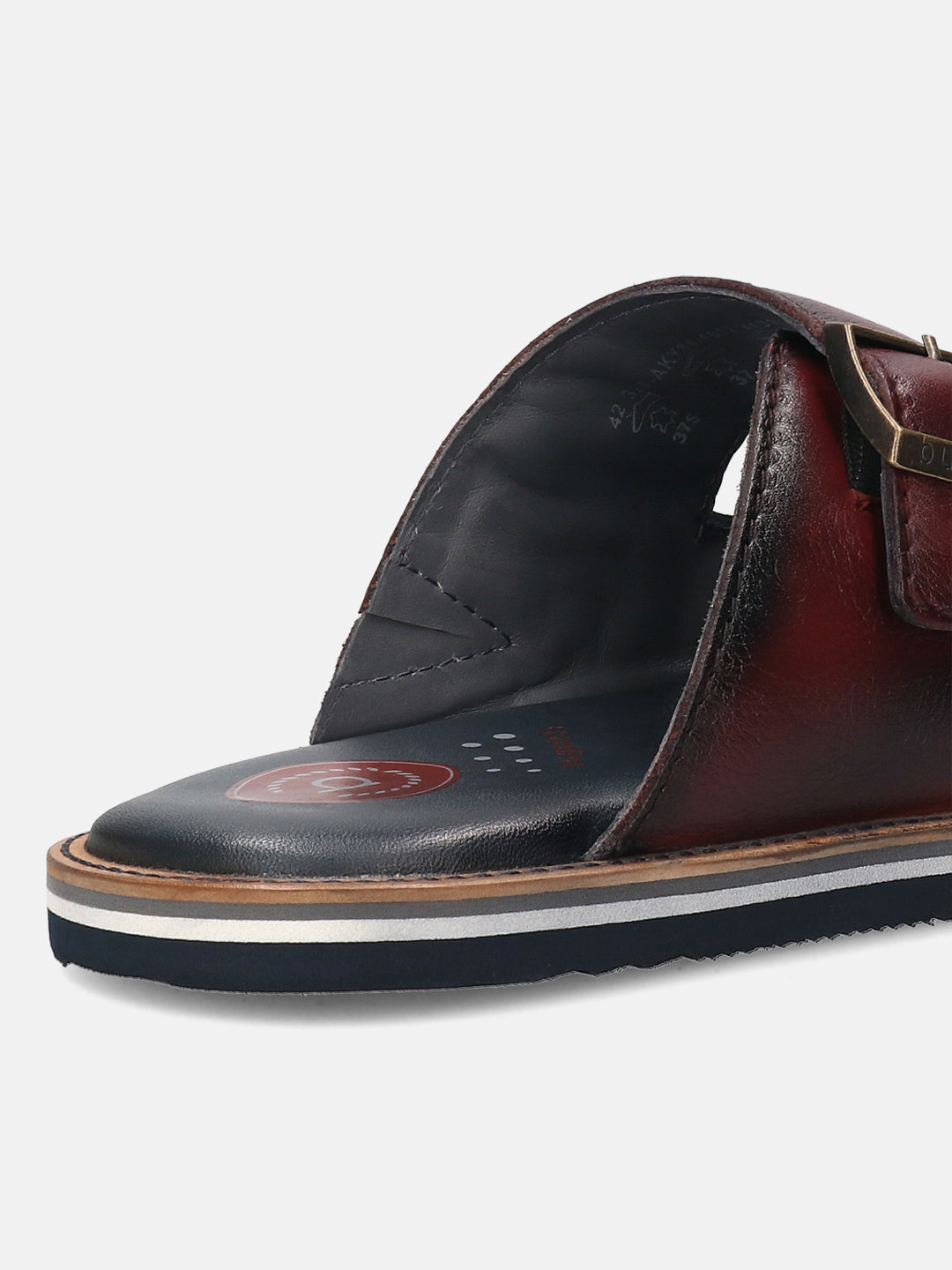 A blue Men's bugatti Mules featuring a round toe plain toe, zero heels heel. Made from premium genuine leather with a durable eva outsole, this slip-on design offers both style and comfort.