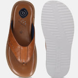 Cognac leather thong sandals by bugatti, featuring a cushioned footbed and textured white sole.