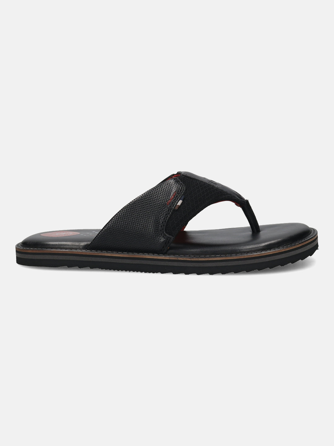 Men's Bugatti thong black leather / textile shoes with a round toe , a eva outsole.