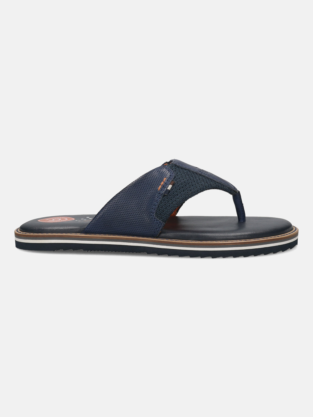 Men's Bugatti thong blue leather / textile shoes with a round toe , a eva outsole.