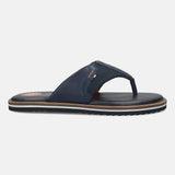 Men's Bugatti thong blue leather / textile shoes with a round toe , a eva outsole.