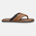 Men's Bugatti thong cognac leather shoes with a round toe , a eva outsole.