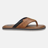 Men's Bugatti thong cognac leather shoes with a round toe , a eva outsole.