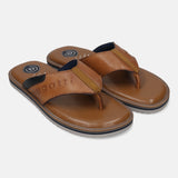 Men's Bugatti thong cognac leather shoes with a round toe , a eva outsole.