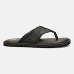 Men's Bugatti thong green leather shoes with a round toe , a eva outsole.