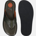 Men's Bugatti thong green leather shoes with a round toe , a eva outsole.