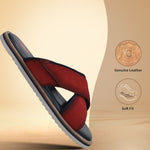 Bugatti Cobie red premium leather sandals with a comfortable cross strap design.
