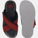 Men's Bugatti cross strap red leather shoes with a round toe , a eva outsole.