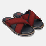 Men's Bugatti cross strap red leather shoes with a round toe , a eva outsole.