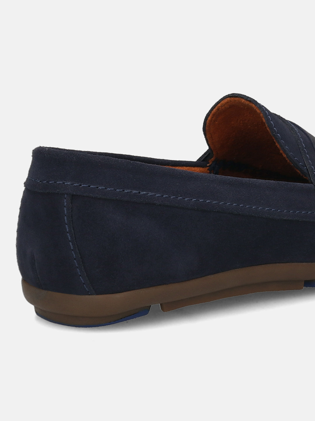 Men's Bugatti drivers blue leather shoes with a round toe and apron toe , a rubber outsole.