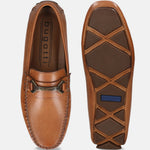 Cognac leather slip-on shoe by bugatti, showing the top and sole with decorative stitching.