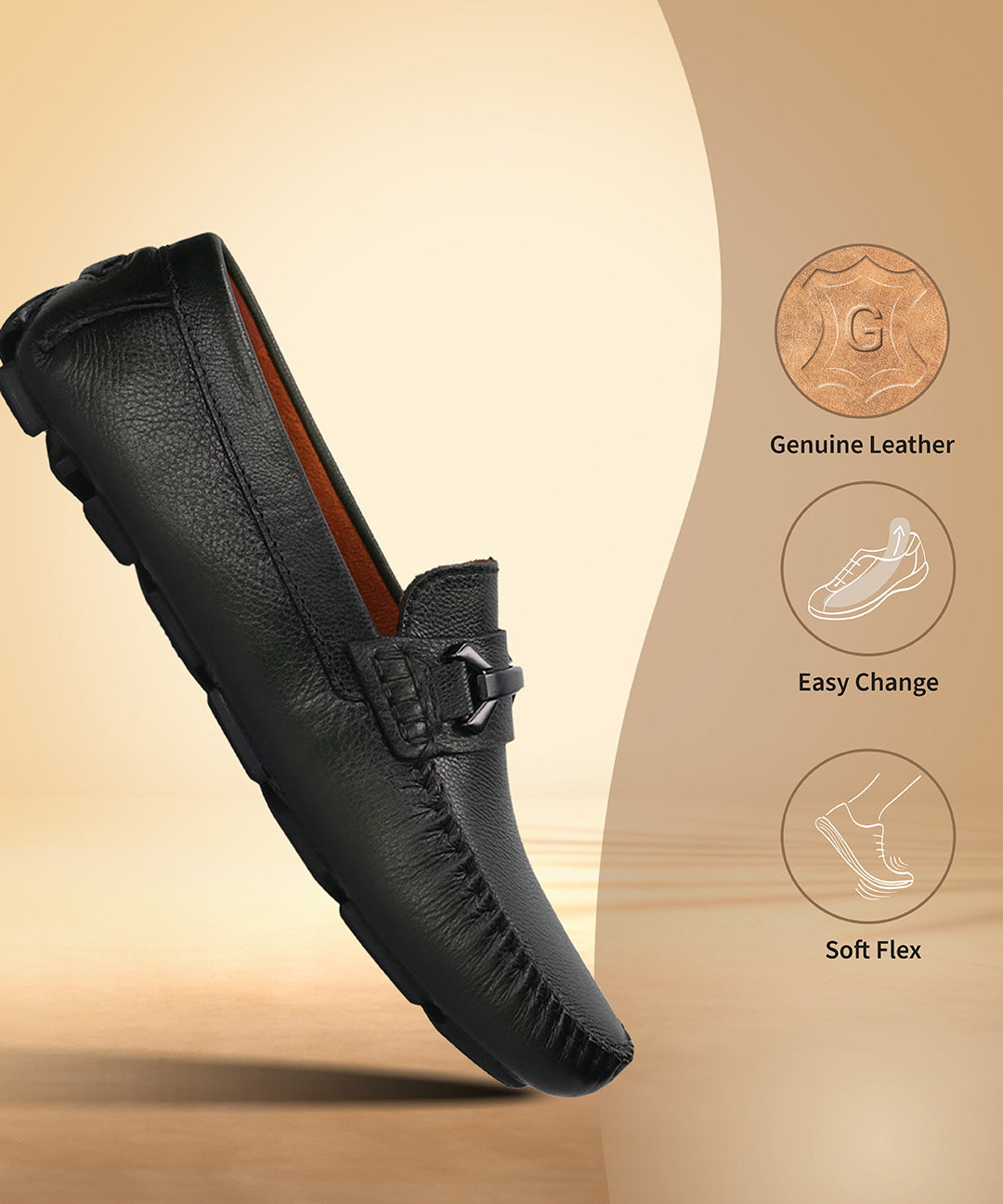 Dark green leather slip-on shoe by bugatti with textured surface and decorative metal accent.
